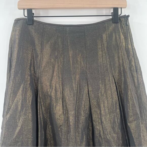 BCBGMAXAZRIA Skirt Size 4 Gold Black Pleated High Waisted A-Line Business Casual - Picture 5 of 14